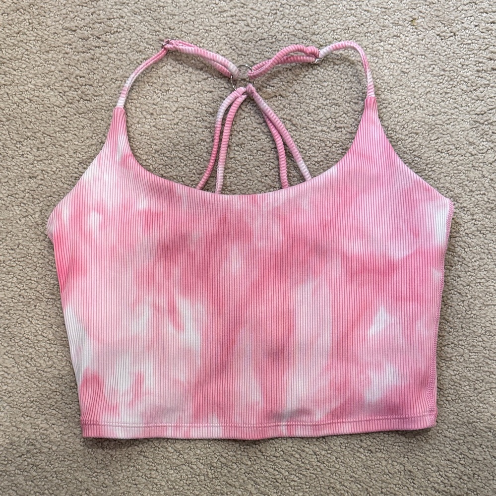 Pink Tie-Dye Ribbed Cropped Tank Top